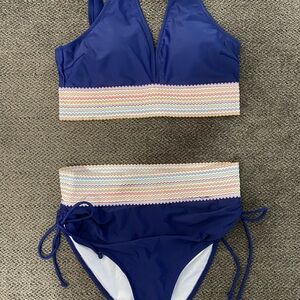 Blue and Pink Bikini Set with Triangle Halter Top